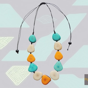 Tagua necklace, organic tagua jewelry natural dyed, necklace hand made of the tagua nut, vegetable ivory, adjustable, summer necklace.