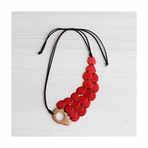 Tagua Necklace Organic Tagua Jewelry Red Natural Etsy Canada