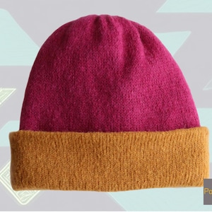 Beanie Two Color Design, Soft Brushed Alpaca Blend Hat, Double Knitted Winter Beanie, Warm Baby Alpaca Hat for Women & Men, made in Peru
