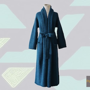 Capote Coat alpaca felted, blue melange, cardigan hand knitted oversized hooded / non hooded open sweater coat in warm felted alpaca blend