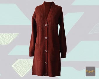 Women's cardigan, 100 % natural, baby alpaca, kid mohair, mulberry silk, color mahogany brown