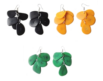 Tagua Earrings 3 PACK, Eco Friendly Jewelry, Drop model with Beads,