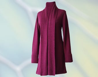 Shawl collar cardigan royal alpaca 100%, fine knitted lightweigth, color light plum.
