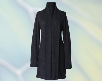 Shawl collar cardigan baby alpaca 100%, fine knitted lightweigth, color charcoal gray.