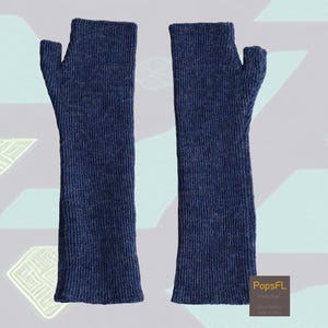 Women gloves, long fingerless alpaca gloves, hand knitted wrist warmers, arm warmers, sustainable fair trade fingerless gloves, bleu