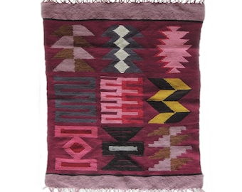 Woolen Andean tapestry, Inca calender, wall hanging in natural dyes hand made by Peruvian artisans