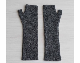 Fingerless gloves / wrist warmers long 100%  alpaca, color middle gray