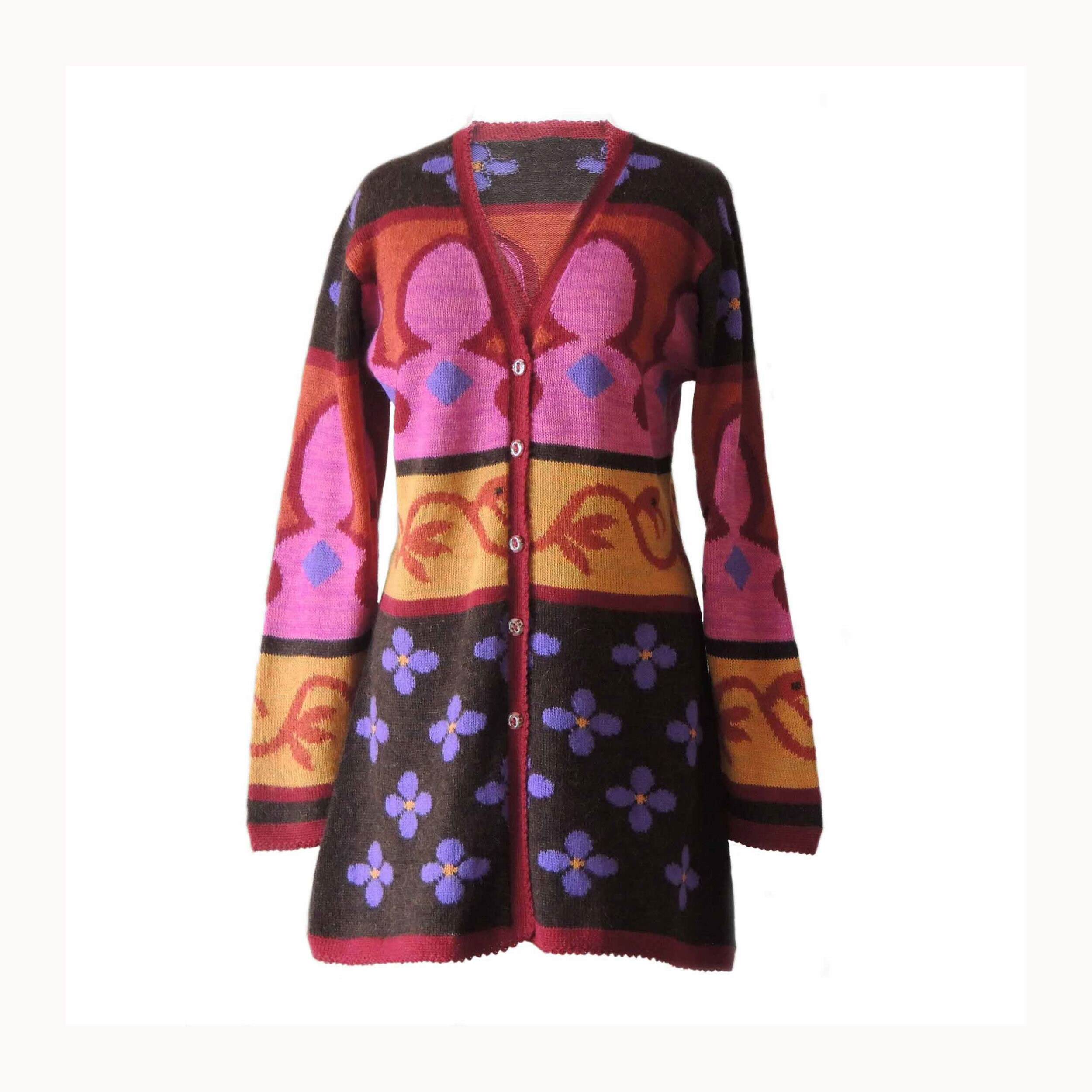 SALE Cardigan Intarsia knitted 100 alpaca multicolor Etsy