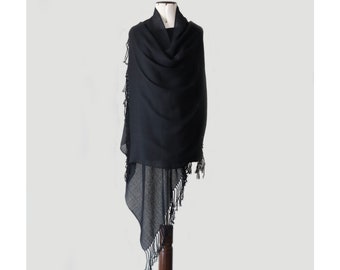 Women's Shawl ROYAL ALPACA 100%, fine hand woven stole,  solid color black