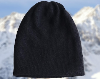 Alpaca Beanie felted, double layer knitted hat, extra warm,  colors black, green, gray.