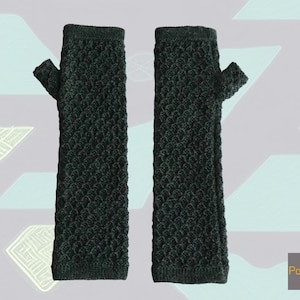 Women gloves / wrist warmers with honeycomb pattern, fingerless gloves 100% baby alpaca, wrist / arm warmers hand knitted, color green