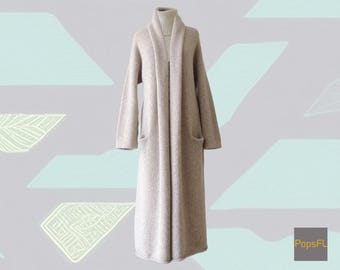 Alpaca cardigan felted  model capote coat, HOODED  length 44 Inch color oatmeal.