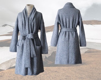 Cardicoat alpaca brushed, capote coat oversized, hooded or non hooded, made of soft brushed alpaca yarn, color pastel skyblue