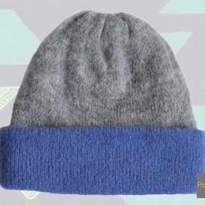 Beanie 2 color design soft brushed alpaca blend, double knitted hat stretchable.