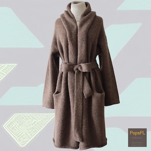 Capote Coat alpaca felted, taupe, cardigan hand knitted oversized hooded / non hooded open sweater coat in warm felted alpaca.