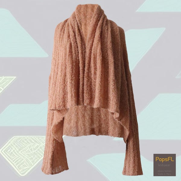 Suri alpaca bouclé twee-in-één sjaal vest gebreid winteromslagdoek, kleur meloen