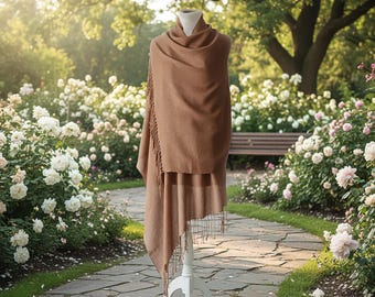 Shawl - Stole 100% Royal Alpaca, handwoven, color camel, lightweight