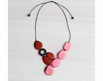 Tagua necklace organic tagua jewelry multi pink - tan brown