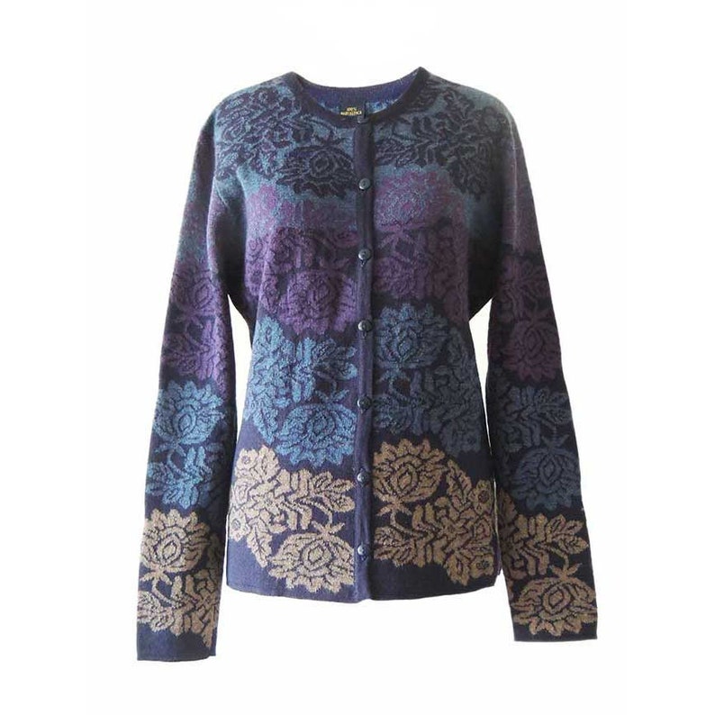 baby alpaca blue Cardigan Georgina with flower pattern