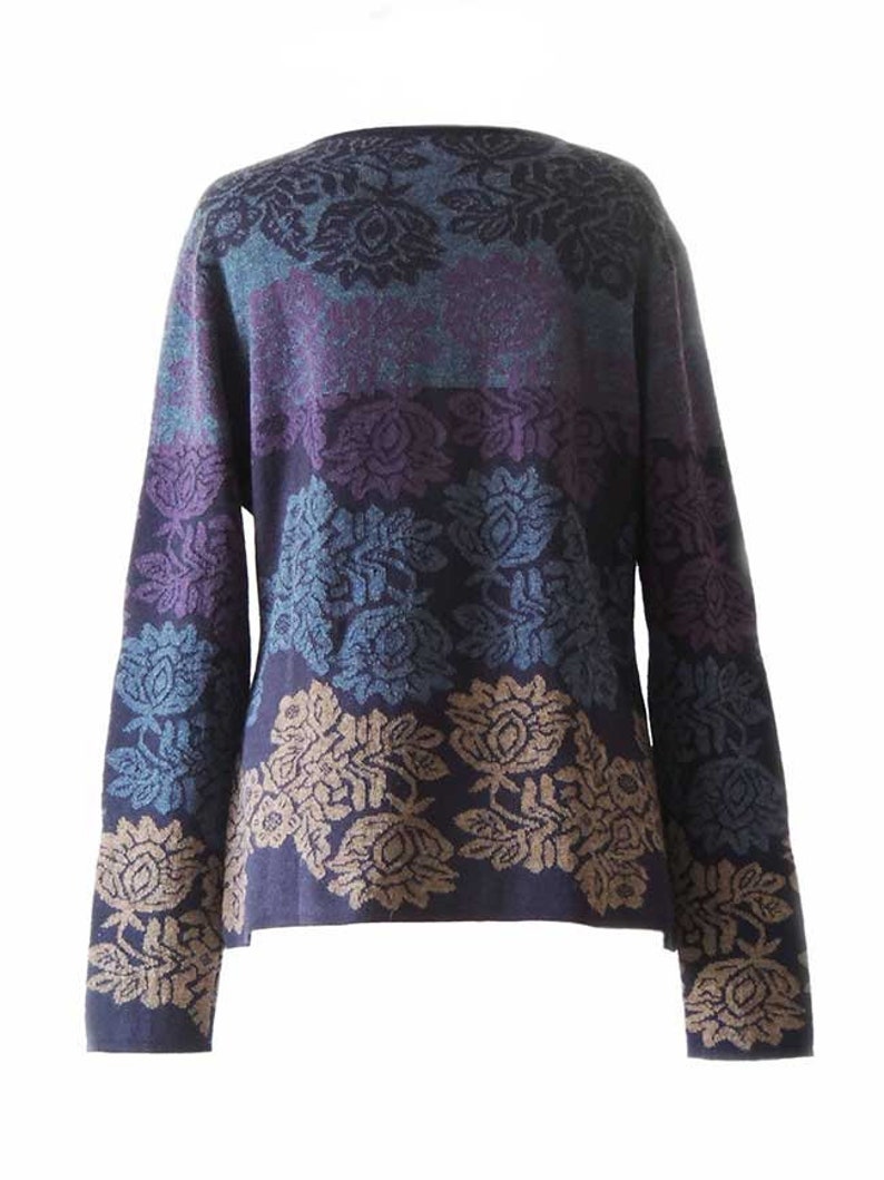 baby alpaca blue Cardigan Georgina with flower pattern