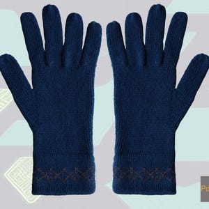Unisex Gloves, handknitted soft alpaca fingered gloves for men and women with rib cuff, warm winter alpaca gloves, color midnight blue