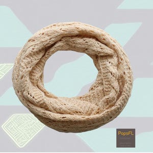 Women scarf, circle scarf 100% alpaca, pastel yellow knitted with pattern, natural  dyed.