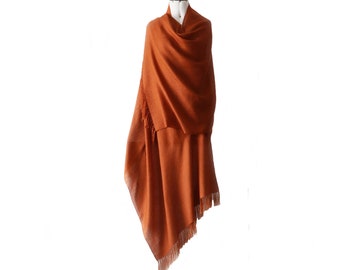 Women's shawl baby alpaca and silk, fine hand woven stole solid color tan