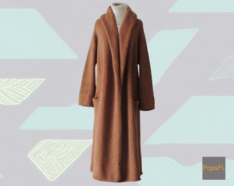 Alpaca cardigan felted model capote coat, NON hooded length 34 inch color Tan