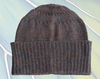 Classic Fisherman beanie made from 100% baby alpaca, Color: brown  blue melange, unisex