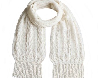 Women Scarf, Hand Knitted 100% Alpaca Scarf With Cable