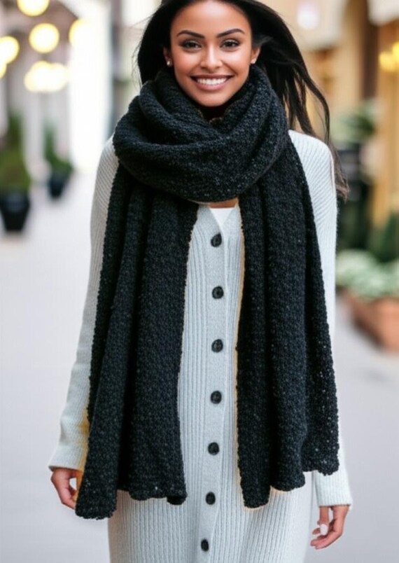 Sciarpa in alpaca, unisex, lavorata a maglia a coste, in misto