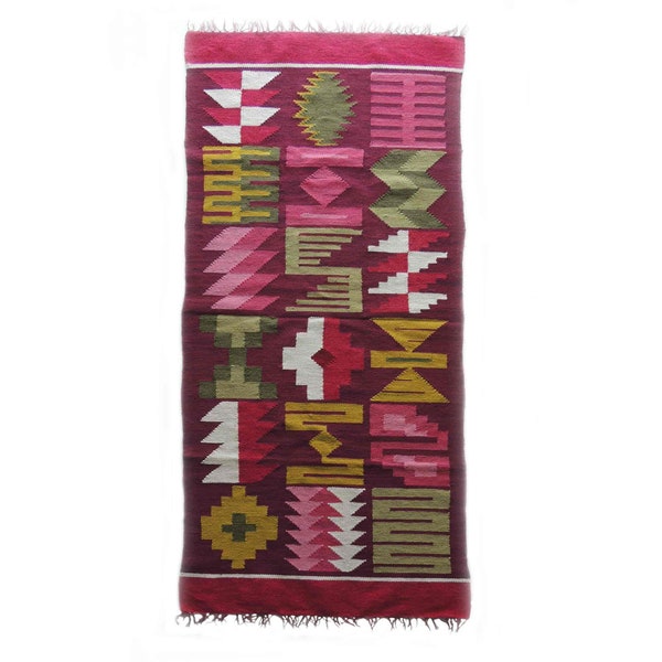 Woolen Andean tapestry, Inca calender, Peruvian wall hanging art made in natural dyed colors hand made by artisans.