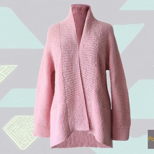 Women&#39;s open front cardigan, hand knitted, women&#39;s cardigan, woolen cardigan, color pink