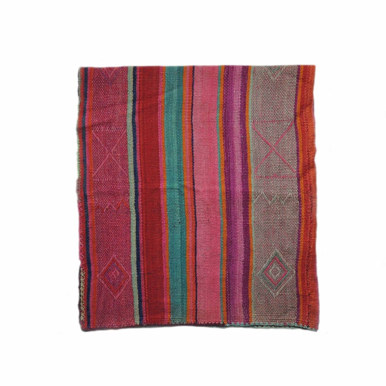 Peruvian frazada rug handwoven natural woolen blanket Frazada with colorful design