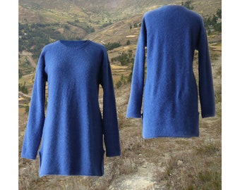 Women's sweater, in soft brushed alpaca blend, crew neck sweater, color blue
