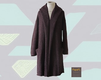 Alpaca Cardigan Felted, Capote Coat, shawl collar NON Hooded, color grapes with belt.