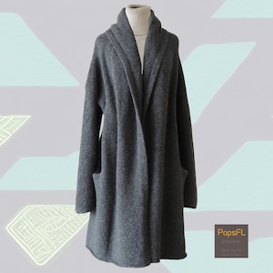 Capote Coat alpaca felted, dark gray, cardigan hand knitted oversized hooded / non hooded open sweater coat in warm felted alpaca.