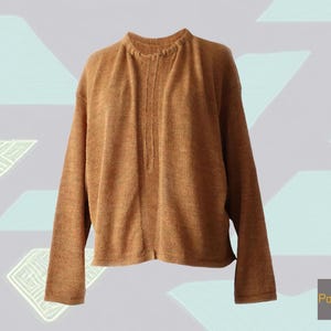 Women&#39;s baby alpaca cardigan 100% tie closure, lightweight summer sweater, bat sleeves, galena gold, hand-knitted, cozy fall layering piece