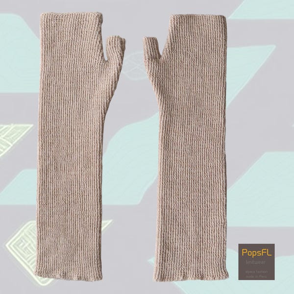 Vingerloze alpaca-handschoenen, handgebreide polswarmers, armwarmers, kleur beige.