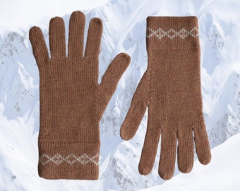 Gloves 100% baby alpaca, fingered gloves color camel