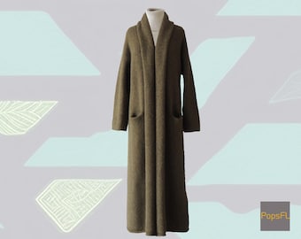 Alpaca cardigan felted, Capote Coat, hooded, length 34 inch - 86 cm with belt, green