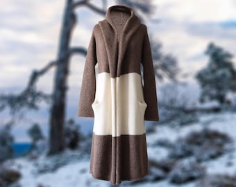 Alpaca cardigan felted, capote coat hooded, 2 color version oversized