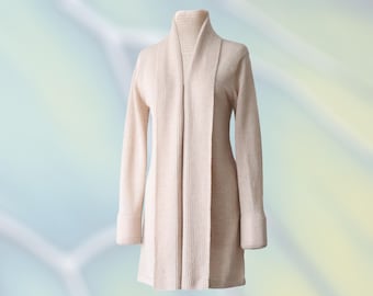 Shawl collar cardigan baby alpaca 100%, fine knitted lightweigth, color  beige.