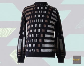 Men's alpaca sweater with stripe pattern, winter warm hand knitted pullover.