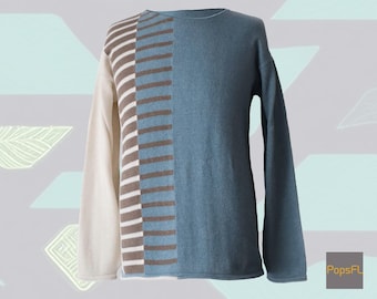 Men's sweater with crew neck, alpaca cotton blend pullover Hand made in Peru