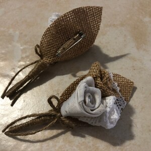 Boutonnière en toile de jute, tissu et dentelle image 3