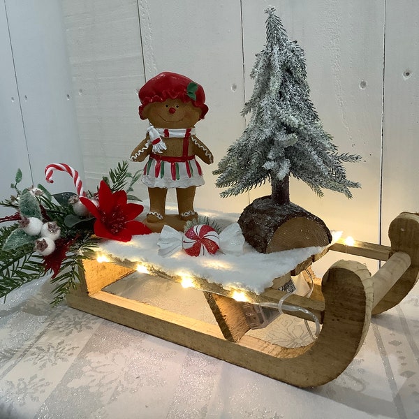 Décoration de Noël - Luge avec LED - thème Noël Vintage