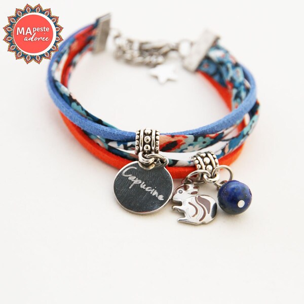 Bracelet Enfant Fille Liberty Thorpe Orange bleu avec pierrede Lapis Lazuli, idée cadeau grande petite soeur, communion, anniversaire