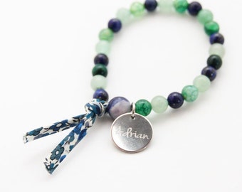 Bracelet engraved child lithotherapy "Stress and Anxieties" with lapis lazuli, sodalite, tourmaline and green aventurine