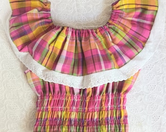 Corsage fille en Madras Dentelle et Smock